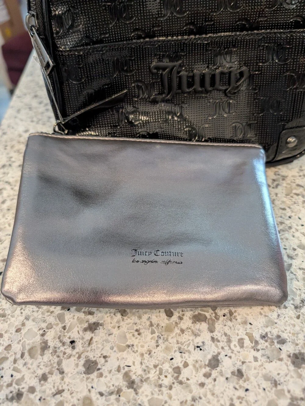 Juicy Couture Mini Patent Black Backpack with Zip Bag